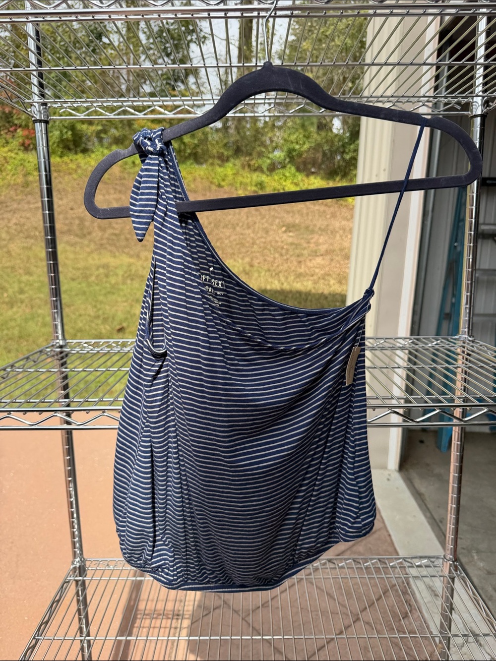 American Eagle Outfitters Navy and White Striped One-Shoulder Shoulder Bag